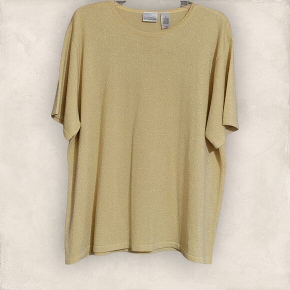 Vintage Villager Signature Liz Claiborne Yellow And Gold Metallic Top Size 2X - Picture 1 of 5